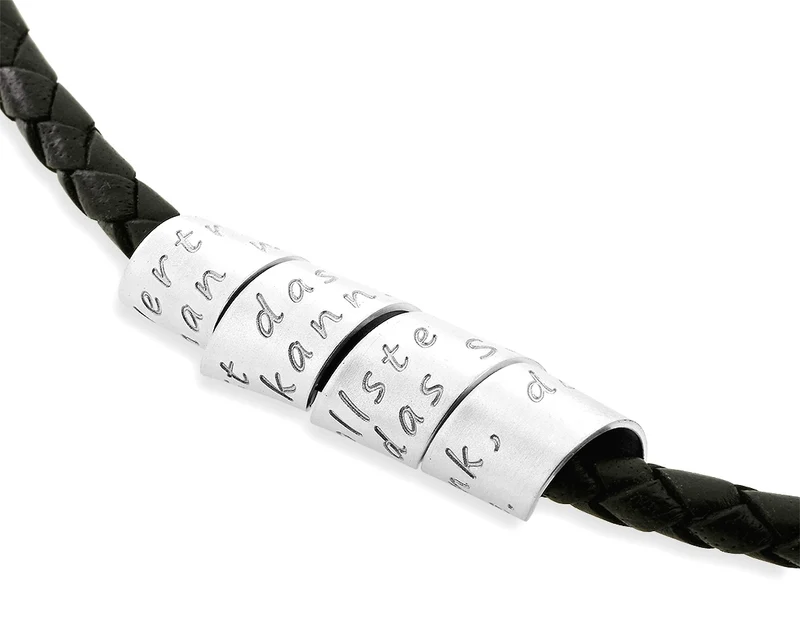 LEDERKETTE MIT GRAVUR MÄNNERKETTE SILBERSCHMUCK SCHMUCK FÜR MÄNNER LEDER