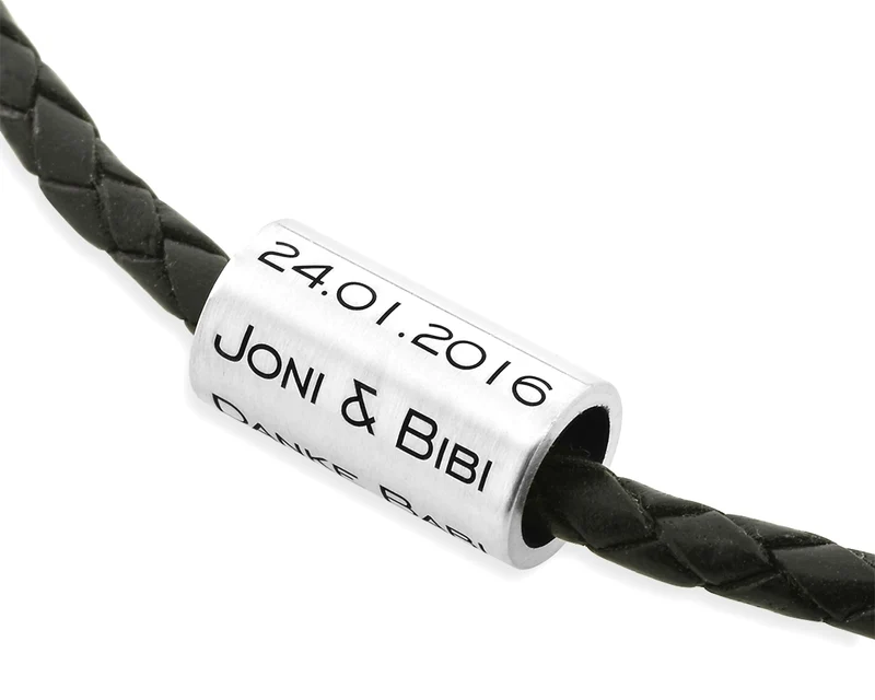 GRAVUR ROLLE MIT LEDERKETTE HERRENSCHMUCK MÄNNERKETTE MIT GRAVUR 925 SILBER LEDER