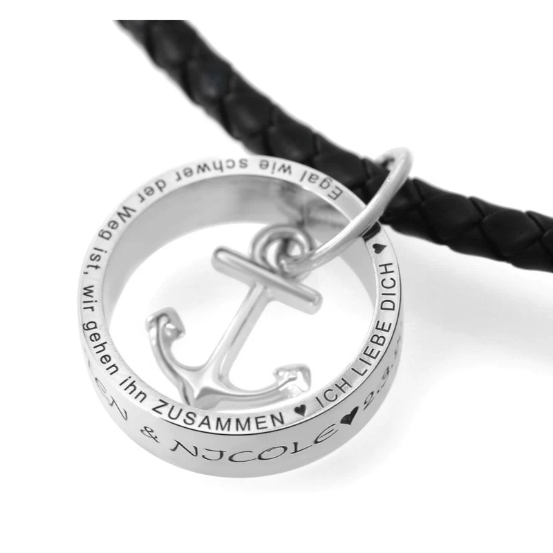 RING HALSKETTE MIT GRAVUR HERREN KETTE MIT SILBERRING ANKER MÄNNERSCHMUCK