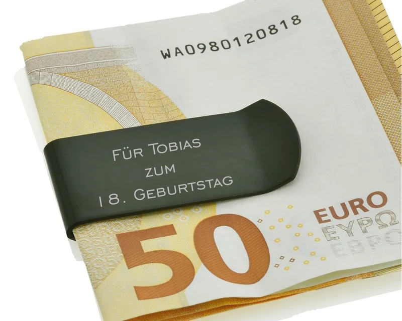 GELDSCHEINKLAMMER MIT GRAVUR PERSONALISIERTE GELDKLAMMER EDELSTAHL