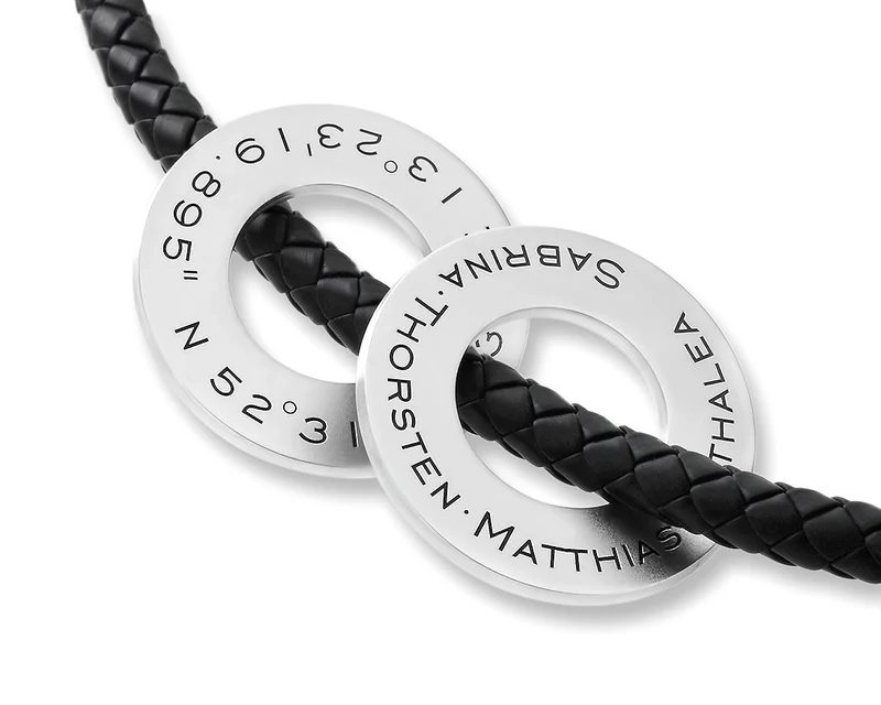 HERREN KETTE MÄNNERSCHMUCK KOORDINATEN & NAMEN GRAVUR 925 SILBER SCHWARZ