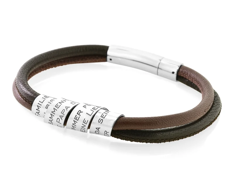 MÄNNERARMBAND LEDER MIT GRAVUR BRAUN SCHWARZ ARMBAND HERREN PERSONALISIERT
