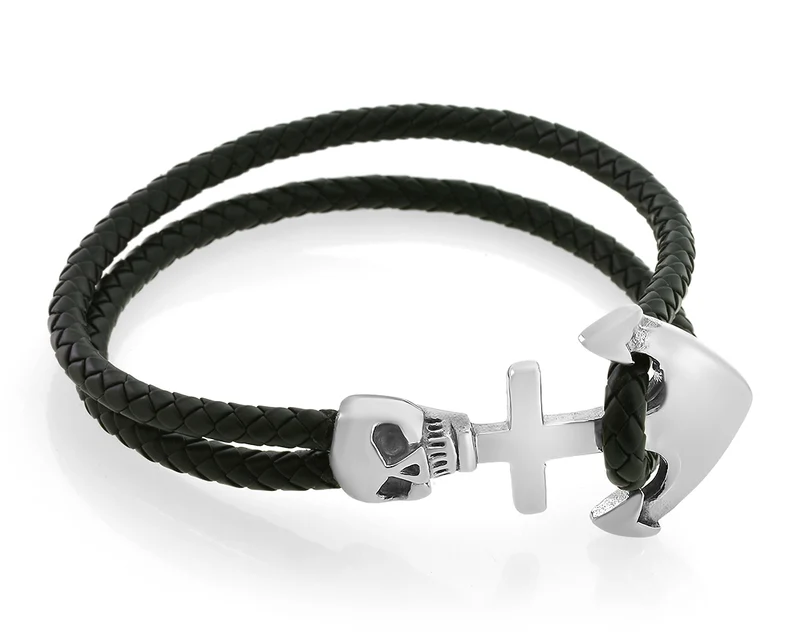 HERRENARMBAND ANKER, TOTENKOPF, MÄNNERARMBAND KAUTSCHUK, GESCHENK MANN