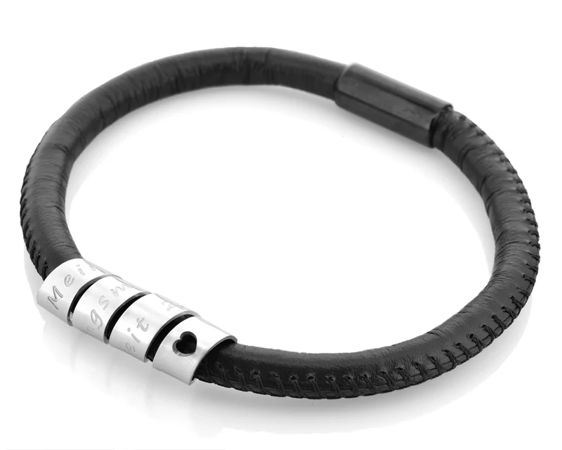 HERREN ARMBAND SCHWARZ LEDER GRAVUR, MÄNNERARMBAND PERSONALSIERBAR