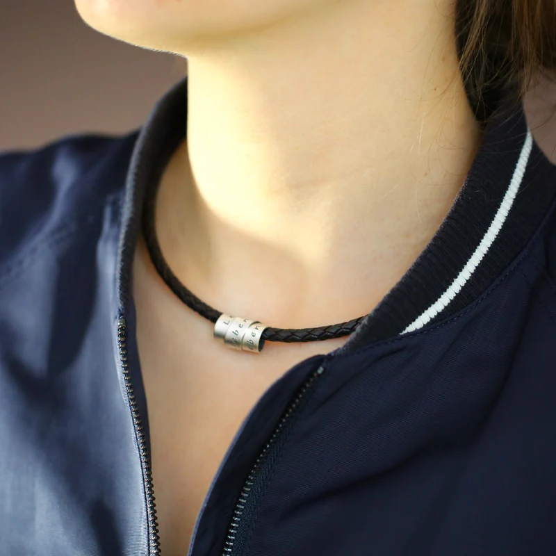 HERRENSCHMUCK MIT GRAVUR, LEDERKETTE SILBER ANHÄNGER, GESCHENK PAPA