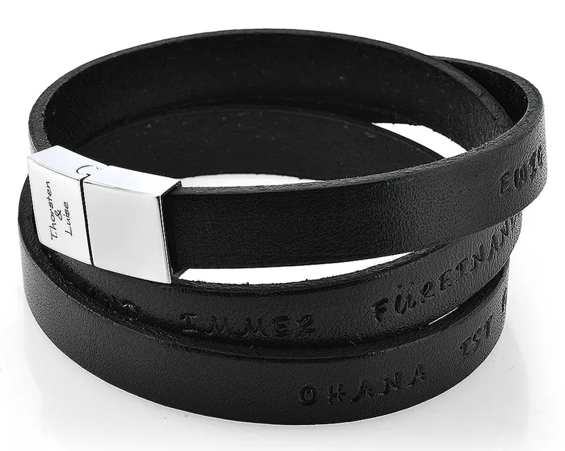 LEDER ARMBAND MANN SCHWARZ GRAVUR HERRENARMBAND PERSONALISIERT LEDERARMBAND