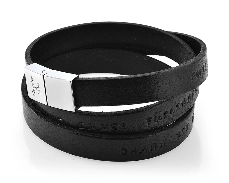 LEDER ARMBAND MANN SCHWARZ GRAVUR HERRENARMBAND PERSONALISIERT LEDERARMBAND