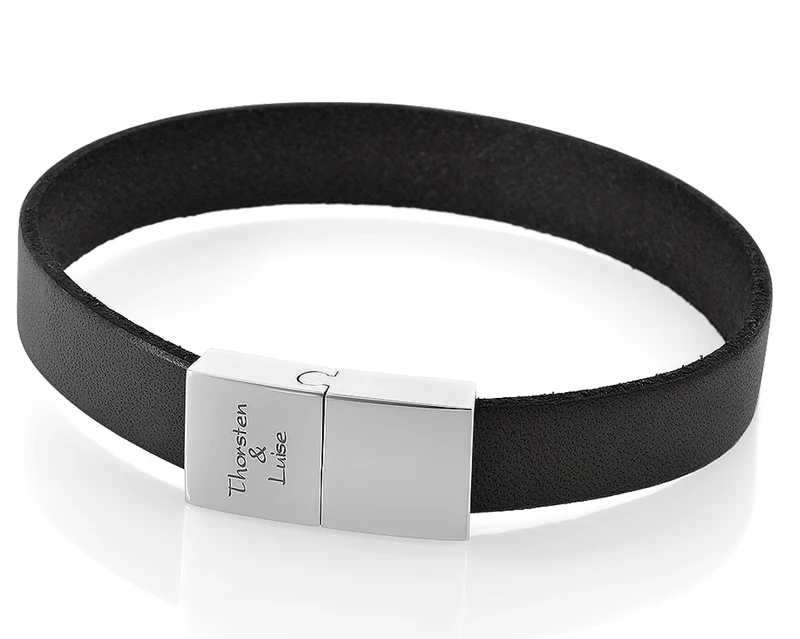 LEDERARMBAND MIT GRAVUR SCHWARZ MÄNNER SCHMUCK LEDER MIT NAMEN