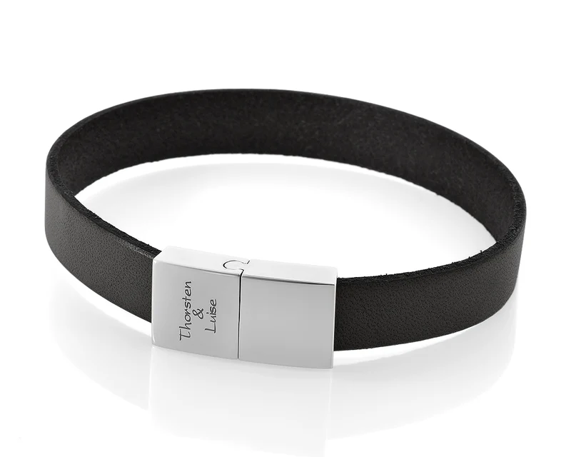 LEDERARMBAND MIT GRAVUR SCHWARZ MÄNNER SCHMUCK LEDER MIT NAMEN