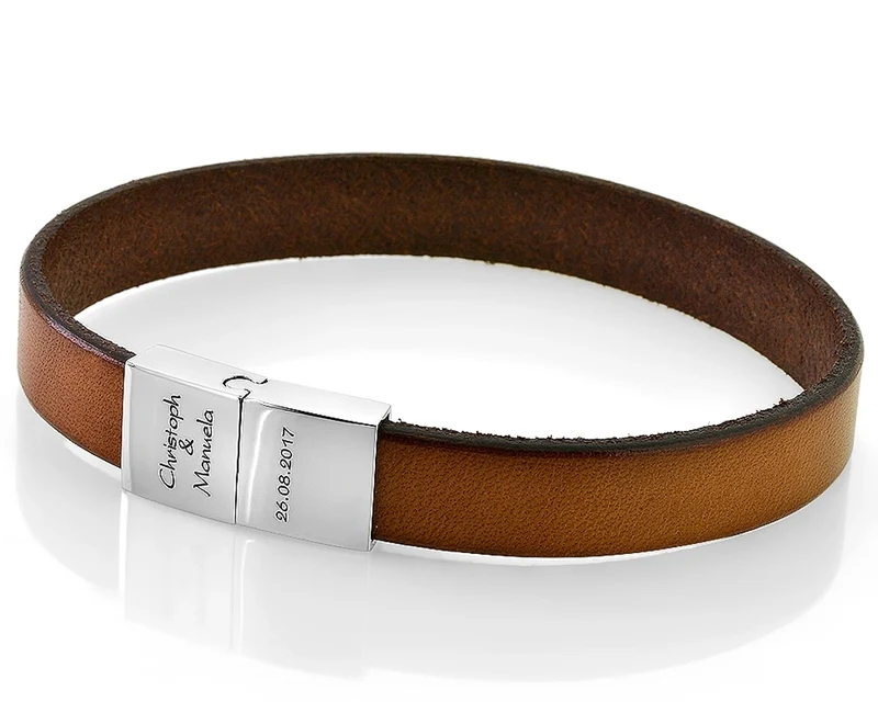 LEDERARMBAND HERREN GRAVUR GESCHENK VATER PAPA MÄNNER ARMBAND BRAUN