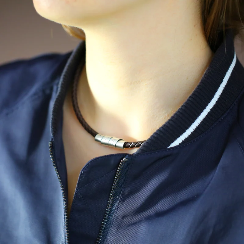 HERREN HALSKETTE LEDER GRAVUR LEDERKETTE 925 SILBER MÄNNER SCHMUCK