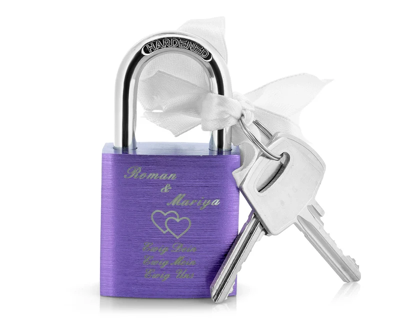 SCHLOSS MIT GRAVUR ZUR HOCHZEIT, GESCHENK VERLOBUNG, LIEBESSCHMUCK