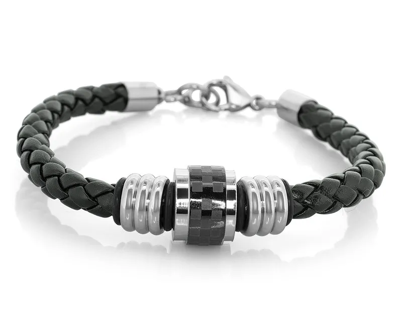 HERRENARMBAND SCHWARZ MIT BEADS, GESCHENK FÜR MANN, LEDERARMBAND