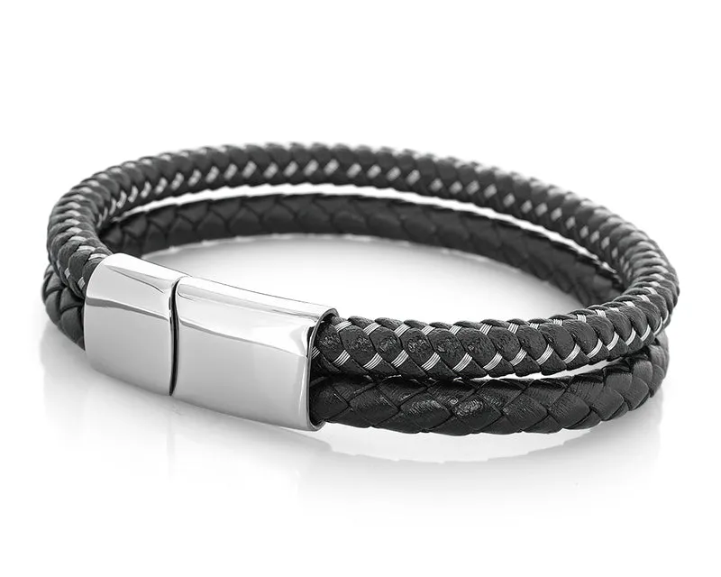 HERRENARMBAND, MÄNNERARMBAND SCHWARZ, LEDERARMBAND MIT MAGNET VERSCHLUSS