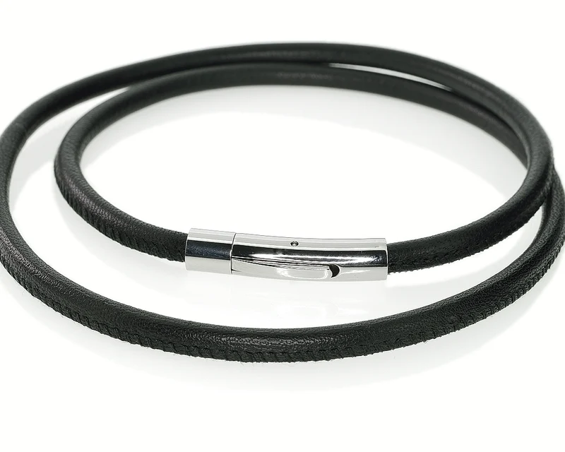 LEDERKETTE 4MM MIT BAJONETT VERSCHLUSS, MÄNNERKETTE, LEDERBAND SCHWARZ