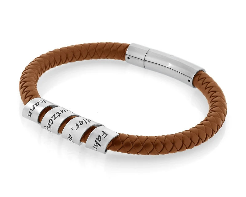 BRAUNES HERREN ARMBAND MIT GRAVUR HERRENSCHMUCK 925 SILBER MÄNNERARMBAND