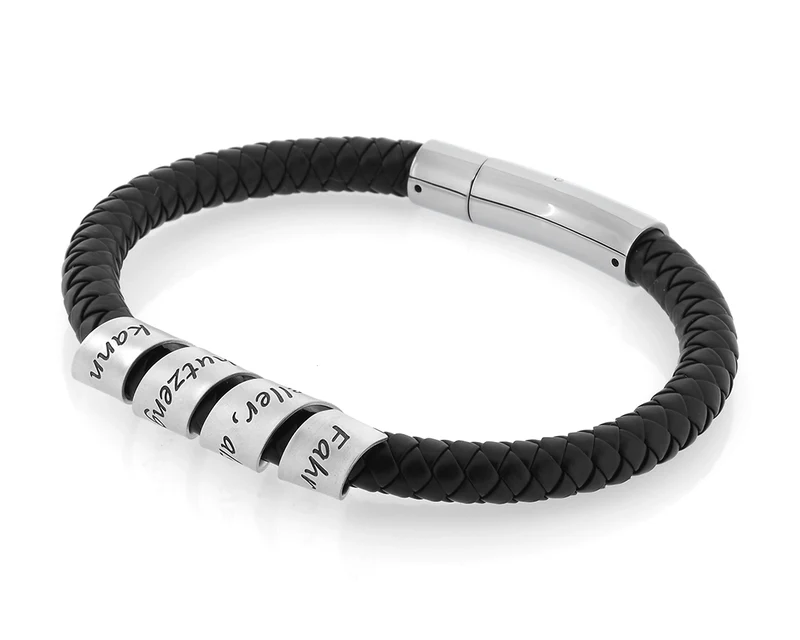 MÄNNERARMBAND ARMBAND HERREN MIT GRAVUR HERRENSCHMUCK SCHWARZ SILBER MANN