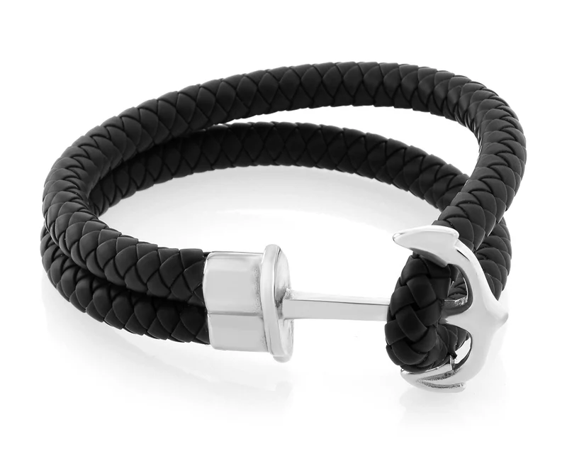 KAUTSCHUKARMBAND SCHWARZ ANKER, ARMBAND MIT ANKER, MÄNNERARMBAND, GESCHENK MANN
