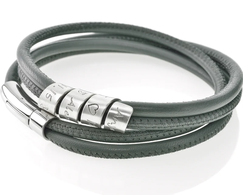 HERREN ARMBAND GRAU GRAVUR MÄNNER ARMBAND NAMEN GESCHENK VATER PAPA OPA