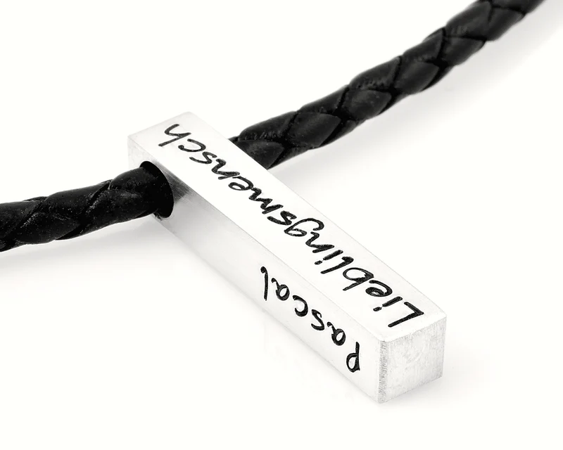 Herren Halskette Gravur 925 Silber Stab Lederkette personalisiert Herrenkette personalsiert
