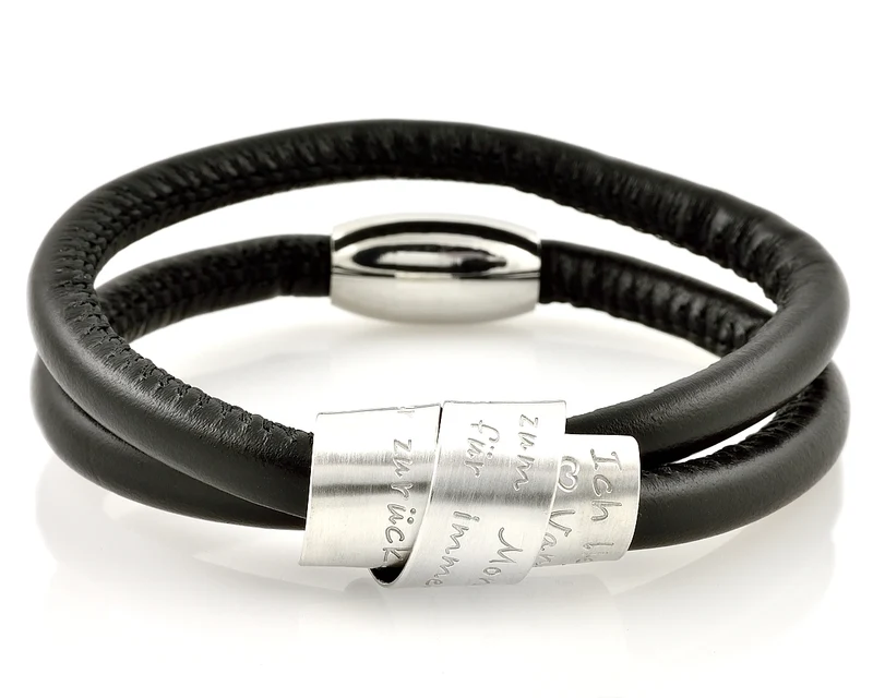 LEDERARMBAND MIT GRAVUR FÜR MÄNNER, HERRENARMBAND SCHWARZ, ARMBAND