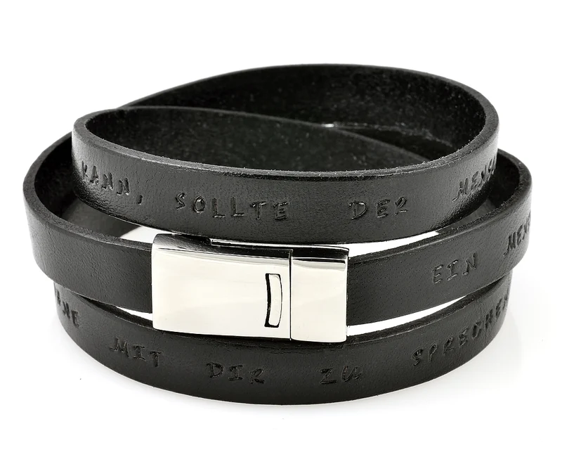 MÄNNERARMBAND MIT GRAVUR, LEDERARMBAND SCHWARZ, HERRENARMBAND