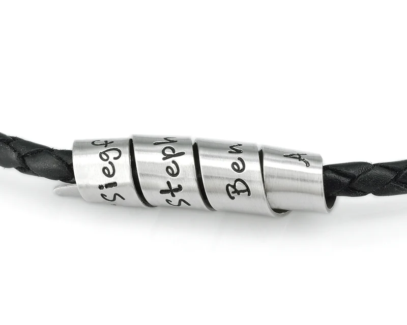 MÄNNERKETTE MIT GRAVUR, LEDERKETTE, GRAVURSCHMUCK FÜR MÄNNER, SCHWARZ