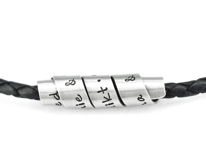 MÄNNERKETTE MIT GRAVUR, LEDERKETTE, GRAVURSCHMUCK FÜR MÄNNER, SCHWARZ