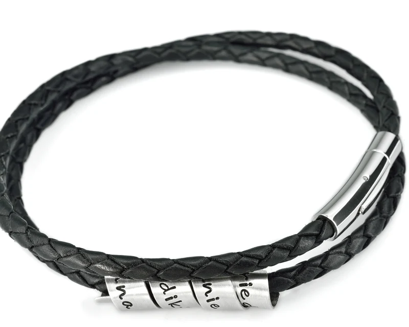 MÄNNERKETTE MIT GRAVUR, LEDERKETTE, GRAVURSCHMUCK FÜR MÄNNER, SCHWARZ