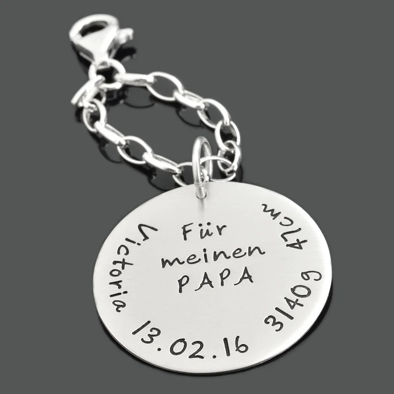 SCHLÜSSELANHÄNGER GRAVUR VATER MÄNNER GESCHENK 925 SILBER CHARM PAPA NAMEN