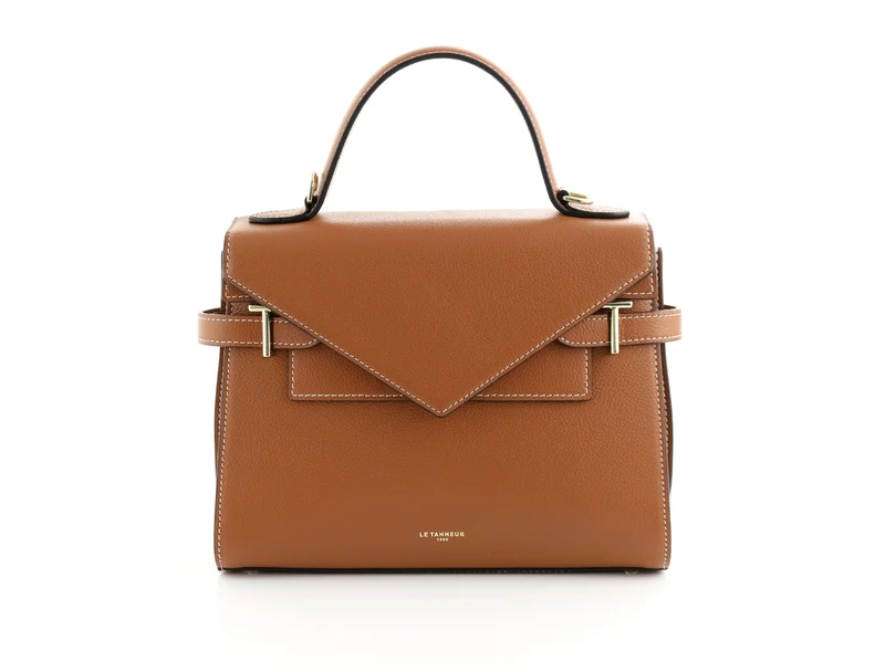 Le Tanneur Emilie Grained Leather Double Flap Riemenhandtasche