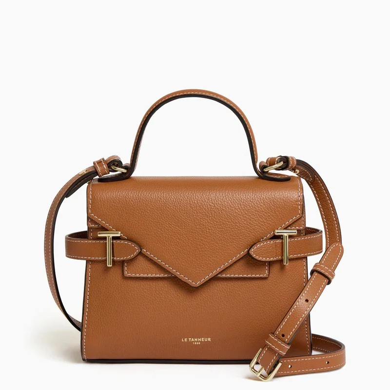 Le Tanneur Emilie Grained Leather Double Flap Riemenhandtasche