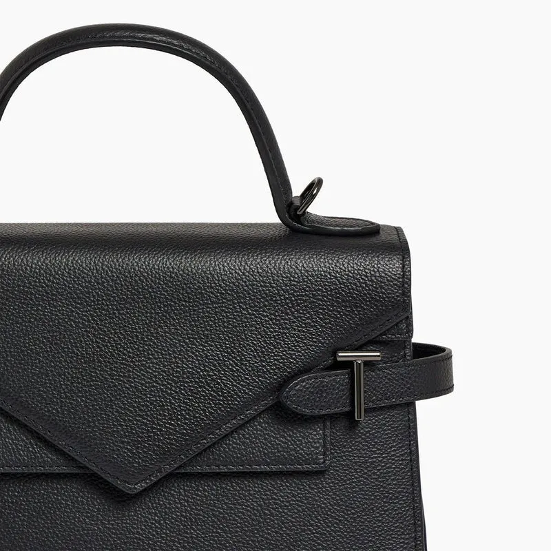 Le Tanneur Emilie Grained Leather Double Flap Riemenhandtasche
