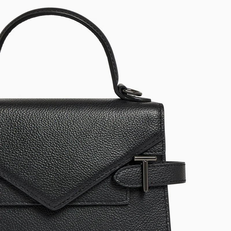 Le Tanneur Emilie Grained Leather Double Flap Riemenhandtasche