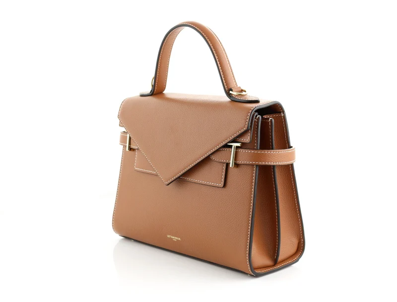 Le Tanneur Emilie Grained Leather Double Flap Riemenhandtasche