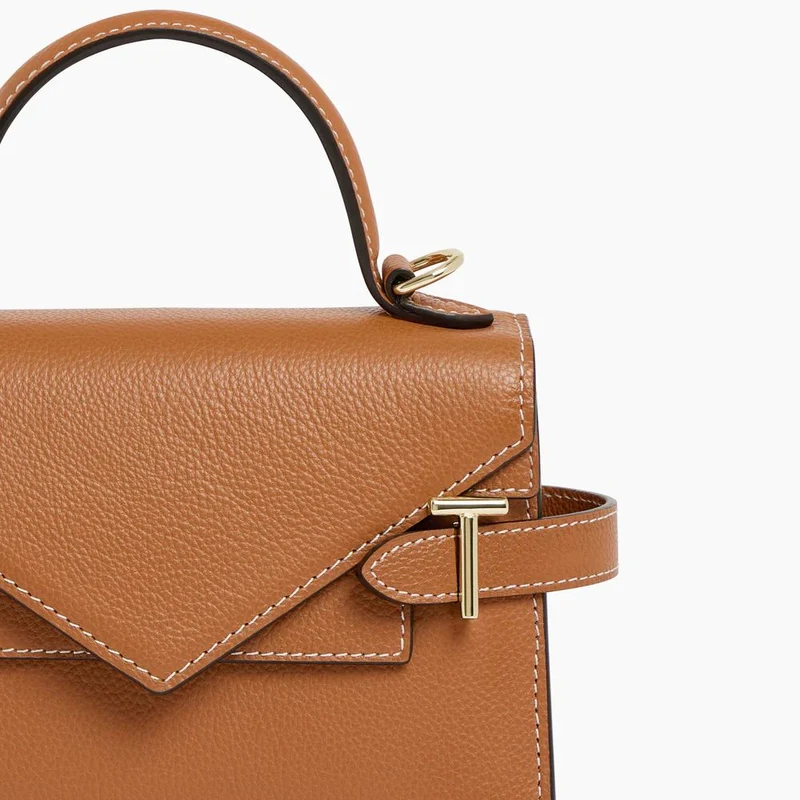 Le Tanneur Emilie Grained Leather Double Flap Riemenhandtasche
