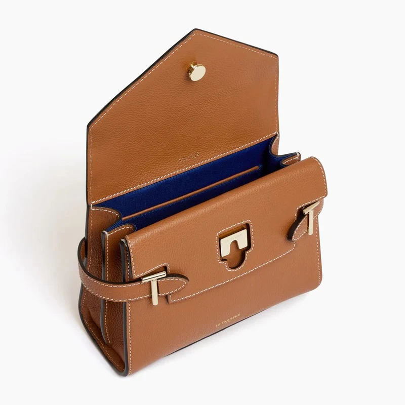 Le Tanneur Emilie Grained Leather Double Flap Riemenhandtasche