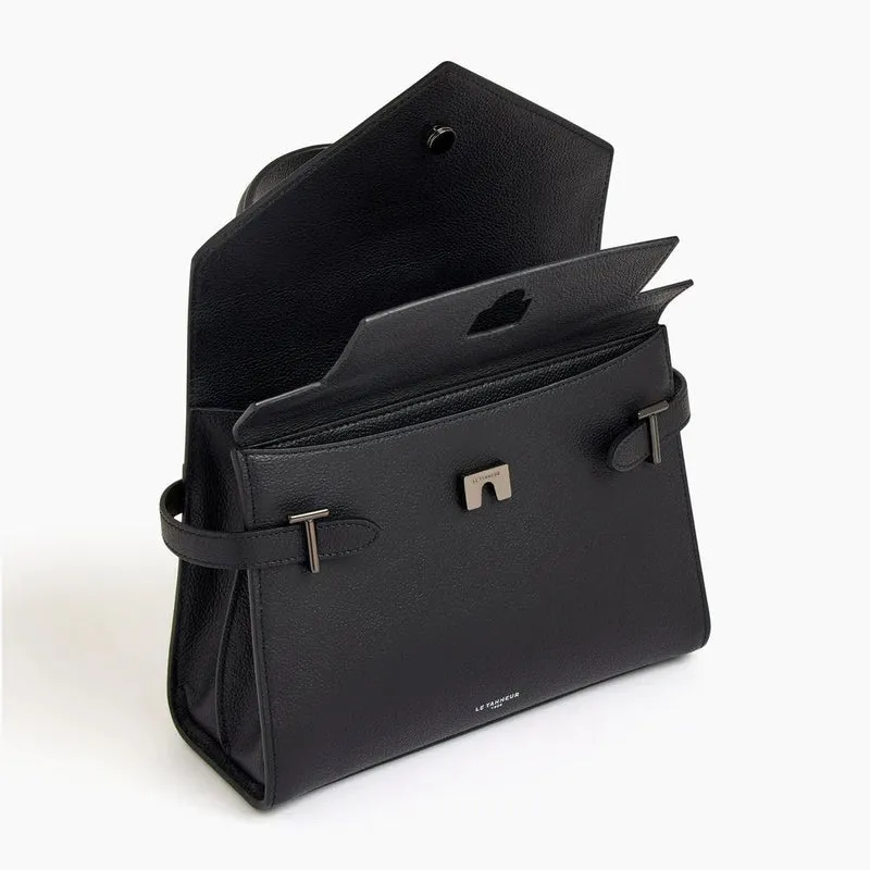 Le Tanneur Emilie Grained Leather Double Flap Riemenhandtasche