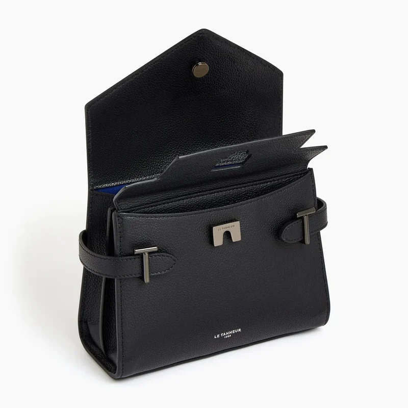 Le Tanneur Emilie Grained Leather Double Flap Riemenhandtasche