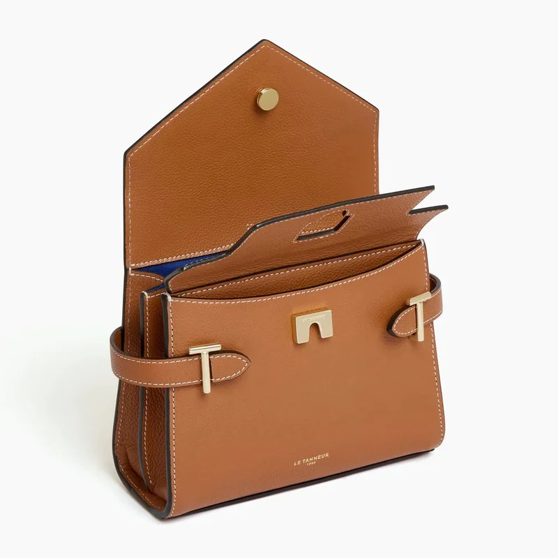 Le Tanneur Emilie Grained Leather Double Flap Riemenhandtasche