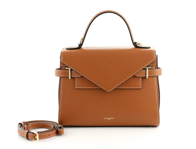 Le Tanneur Emilie Grained Leather Double Flap Riemenhandtasche