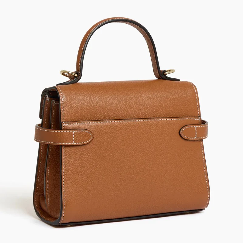 Le Tanneur Emilie Grained Leather Double Flap Riemenhandtasche