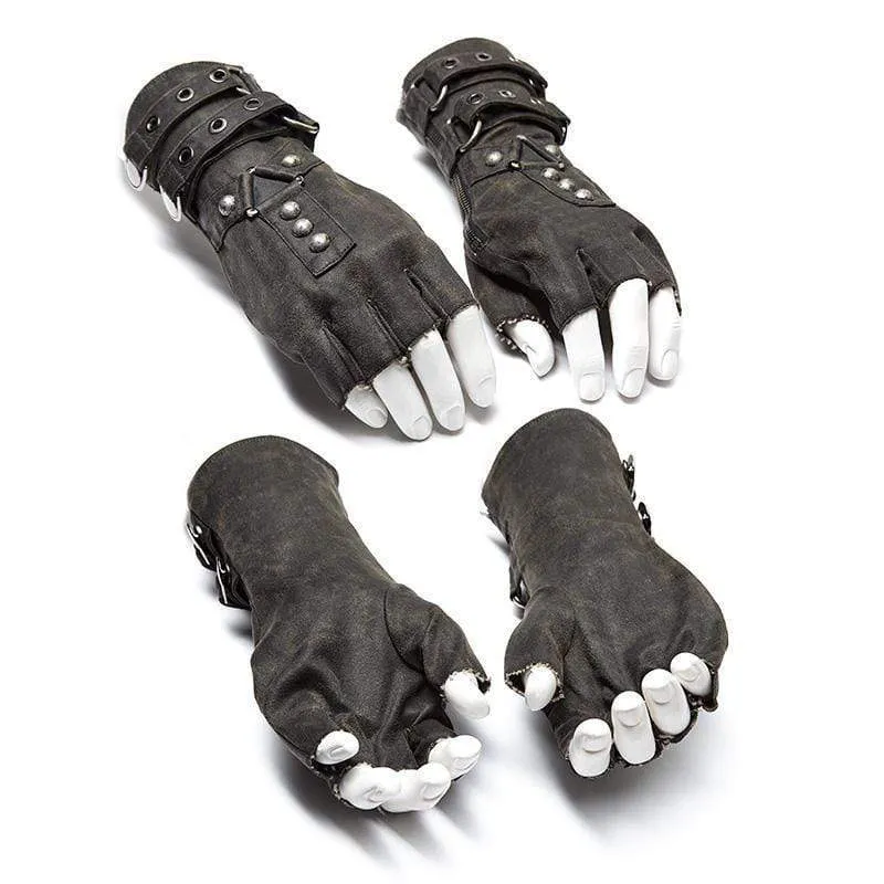 Herren Steampunk Gürtelschnalle Niet Handschuhe grau