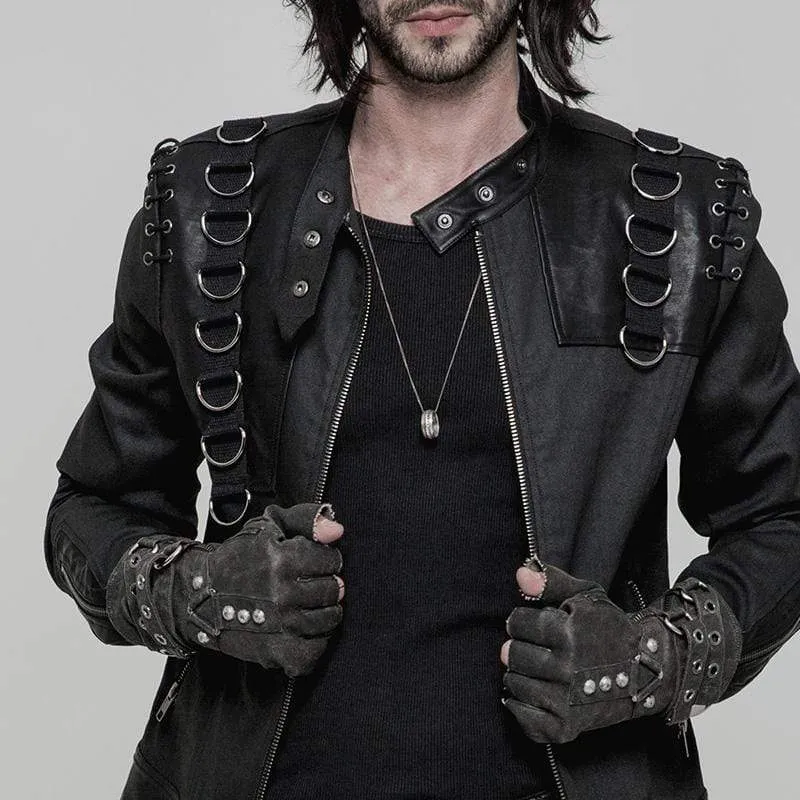 Herren Steampunk Gürtelschnalle Niet Handschuhe grau