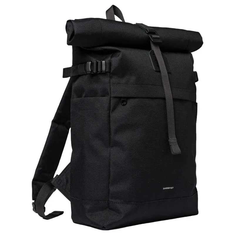 Sandqvist Icon Rolltop - Rucksack M 14" 60 cm (black/ black with black leather)