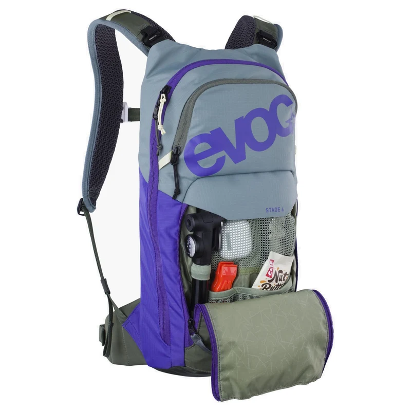 Evoc Stage 6 + Hydrationsblase 2 - Fahrradrucksack 42 cm (steel/violet/dark olive)